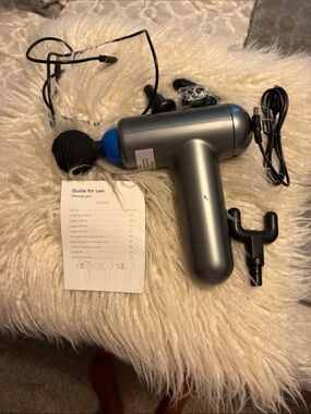 Portable Percussion Massage Gun in Metallic Gray & Blue